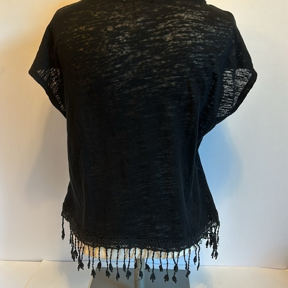 Aeropostale Black Boho Cap Sleeve Fringe Bottom Crop Top Women’s Medium - Picture 5 of 6